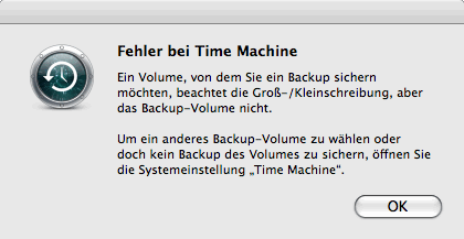 Ein Volume, von dem Sie ein Backup sichern möchten, beachtet die Groß-/Kleinschreibung, aber das Backup-Volume nicht.